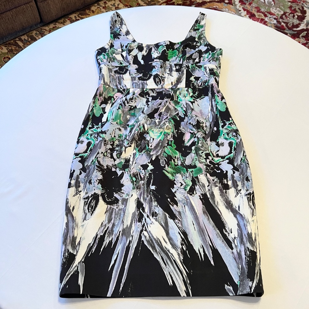 Milly Black Floral-Print Midi Dress with Green and White Brushstroke Accents - Picture 11 of 14